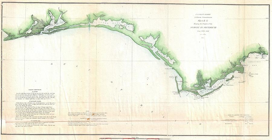 900x464 Vintage Florida Panhandle Coastal Map - Florida Map Drawing
