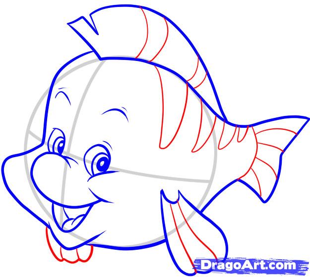 625x559 how to draw flounder, step - Flounder Drawing