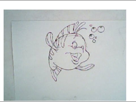 480x360 how to draw flounder from the little mermaid - Flounder Drawing