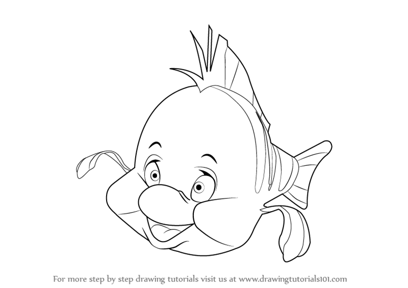 800x566 learn how to draw flounder from the little mermaid - Flounder Drawing