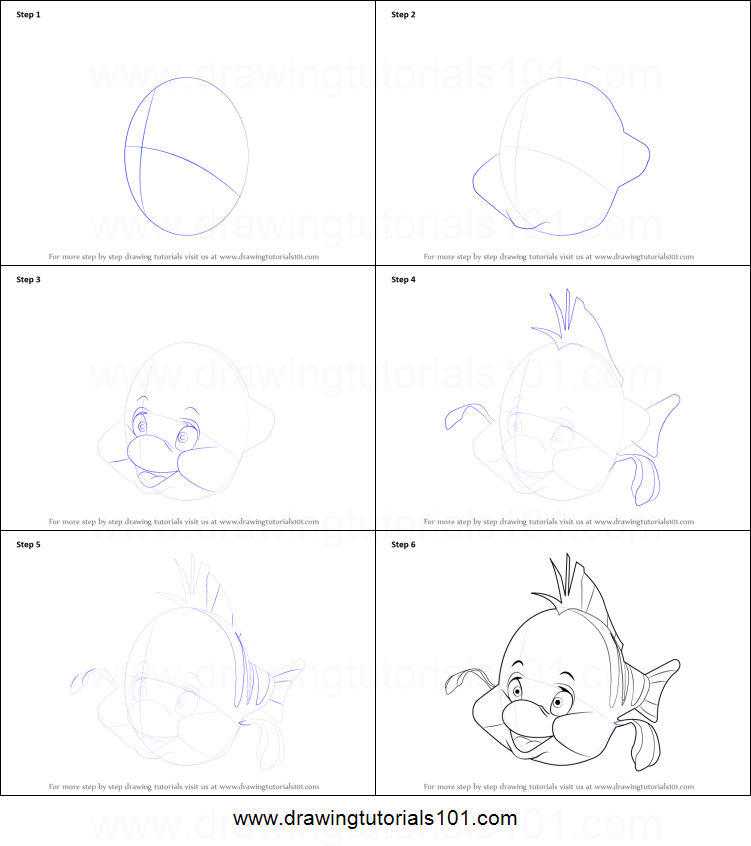 751x846 How To Draw Flounder From The Little Mermaid Printable Step - Flounder Little Mermaid Drawing