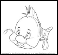 200x190 How To Draw The Little Mermaid Cartoon Characters Drawing - Flounder Little Mermaid Drawing