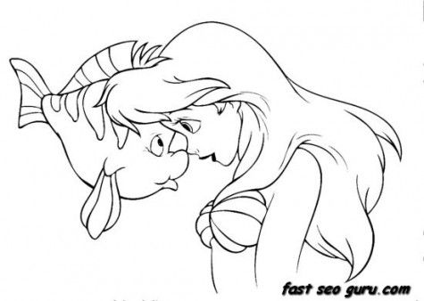 475x338 Printable The Little Mermaid Ariel And Flounder Coloring Pages - Flounder Little Mermaid Drawing