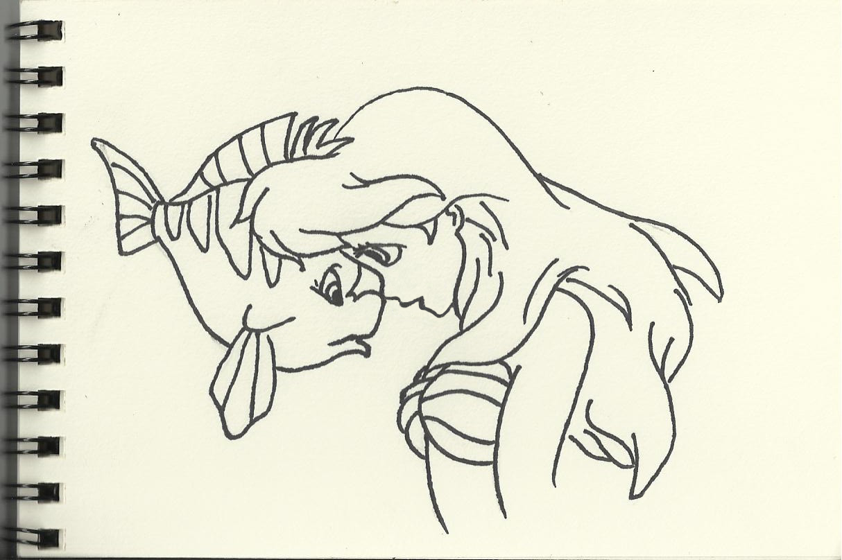 1214x808 Drawing - Flounder Little Mermaid Drawing