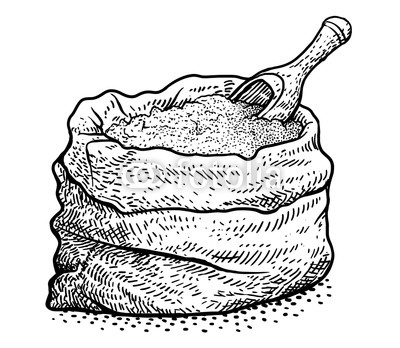 400x348 flour bag illustration, drawing, engraving, ink, line art, vector - Flour Drawing
