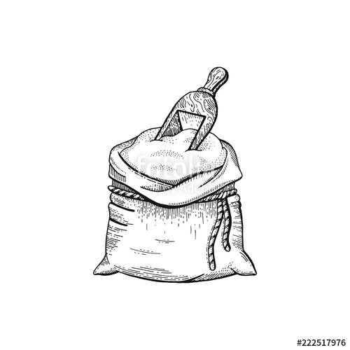 500x500 vector illustration of hand draw bag with flour, bread sketched - Flour Drawing