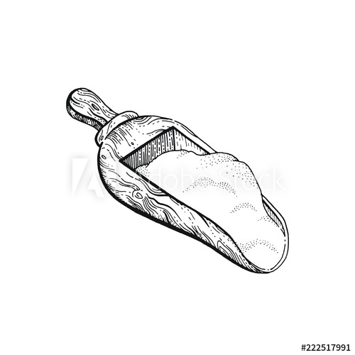 500x500 vector illustration of hand draw wooden spoon with wheat flour - Flour Drawing