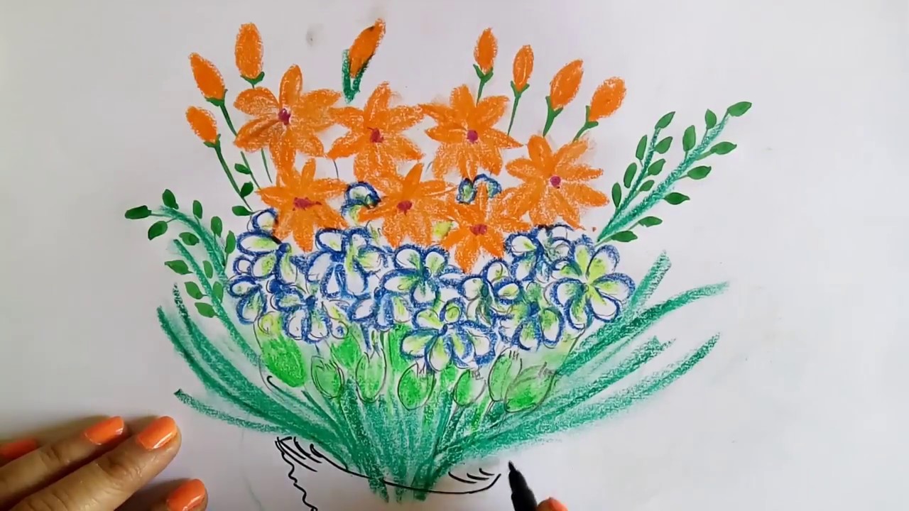 1280x720 flower painting with oil pastels tricolor flower arrangement - Flower Arrangement Drawing