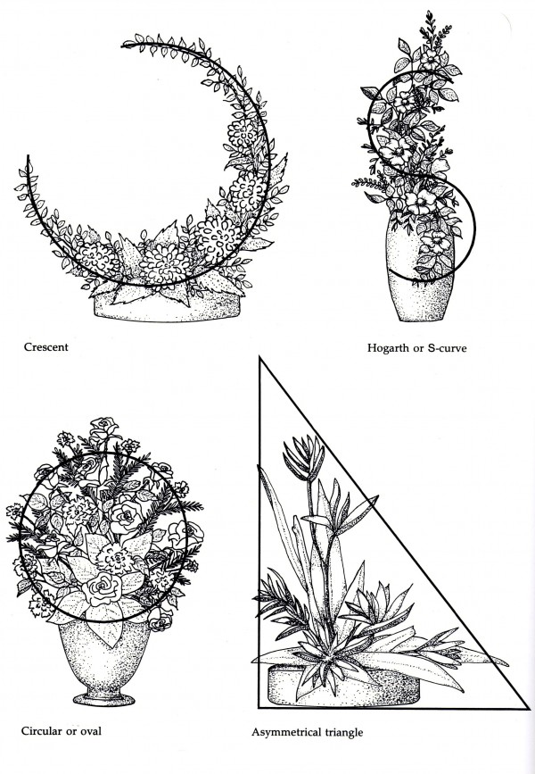 600x867 traditional line mass shippan point garden club - Flower Arrangement Drawing