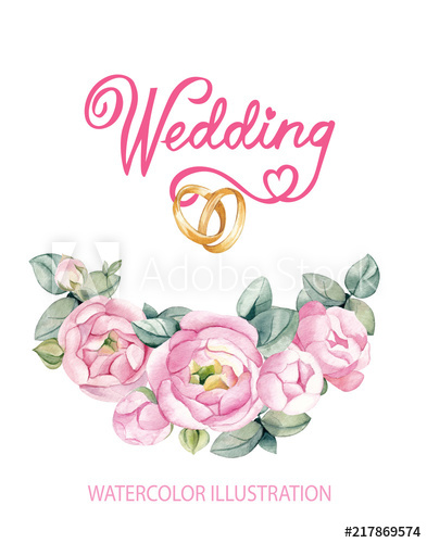393x500 watercolor drawing flower arrangement of pink roses with wedding - Flower Arrangement Drawing