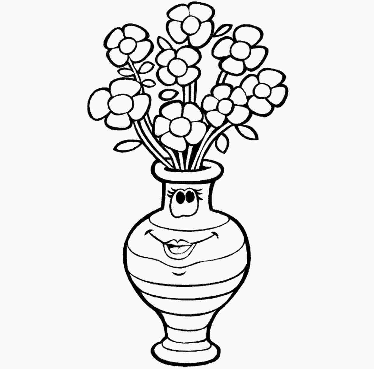 1258x1242 Drawing Of A Vase With Flowers - Flower Art Drawing