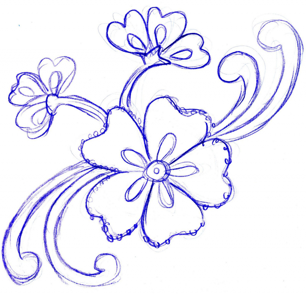 1024x986 Simple Pencil Flower Drawings Floral Designs Simple Pencil Drawing - Flower Art Drawings