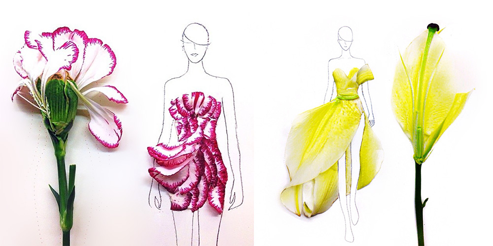 1000x500 Artist Turns Real Flower Petals Into Fashion Design Illustrations - Flower Art Drawings