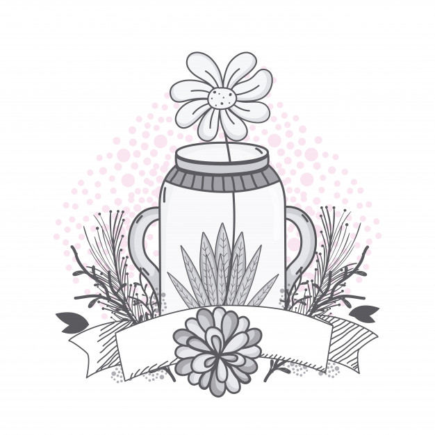 626x626 flowers in mason jar with ribbon banner drawing design vector - Flower Banner Drawing