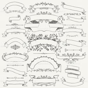 300x300 hand drawn floral design elements ribbons banners gm soidergi - Flower Banner Drawing