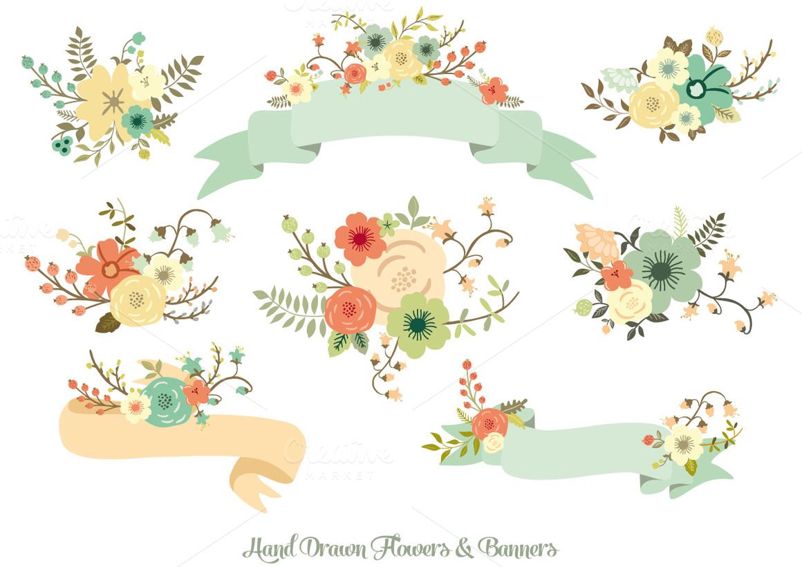 1160x820 hand drawn flowers banners diy baby shower how to draw - Flower Banner Drawing