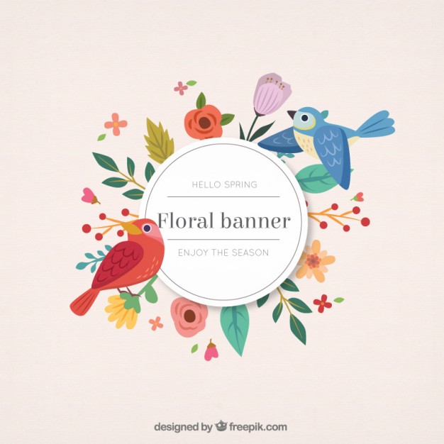 626x626 hand drawn cute birds with floral banner vector premium download - Flower Banner Drawing