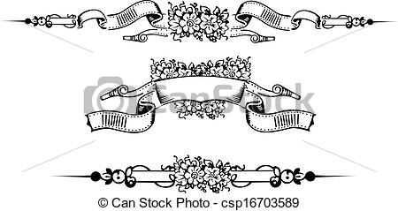 450x239 set of one color engraving ornate flower banner vector - Flower Banner Drawing