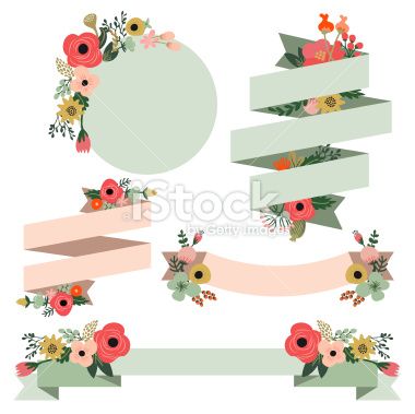 380x379 vintage hand drawn flowers banners set royalty free stock vector - Flower Banner Drawing