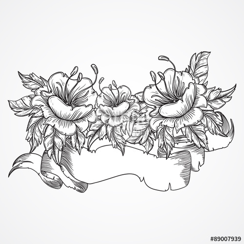 500x500 vintage floral highly detailed hand drawn bouquet of flowers - Flower Banner Drawing