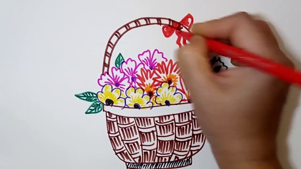 1280x720 How To Draw A Flower Basket With Easy Steps - Flower Basket Drawing