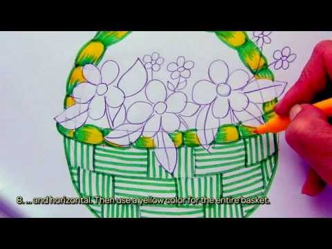 480x360 How To Draw A Marvelous Basket With Flowers - Flower Basket Drawing