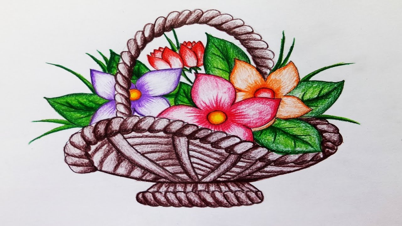 Flower Basket Drawing at PaintingValley.com | Explore collection of