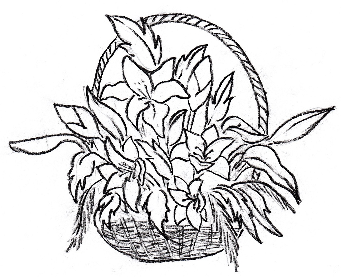 1400x1138 Outline Images Of Flower Basket - Flower Basket Drawing