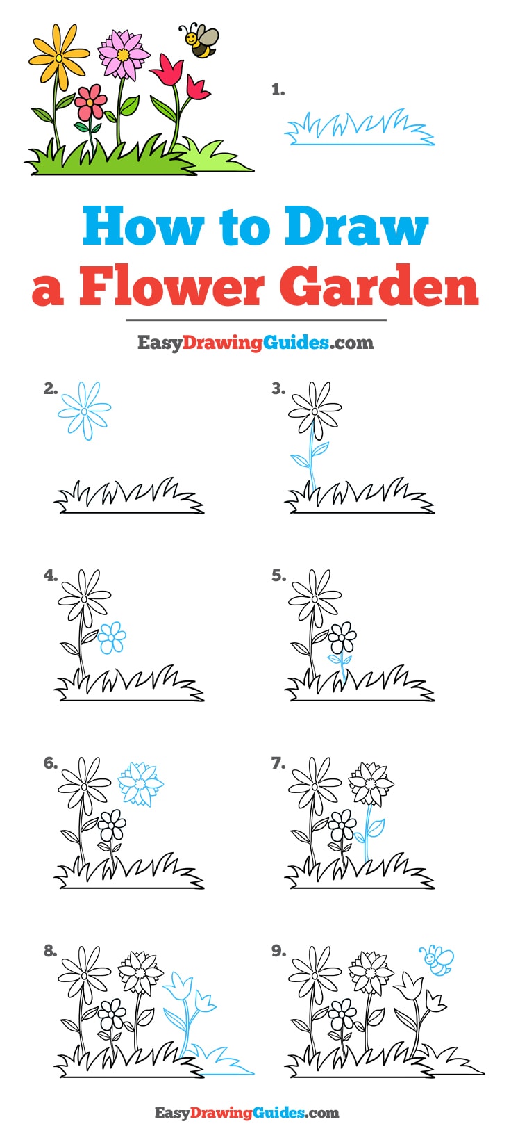 736x1643 How To Draw A Flower Garden - Flower Bed Drawing