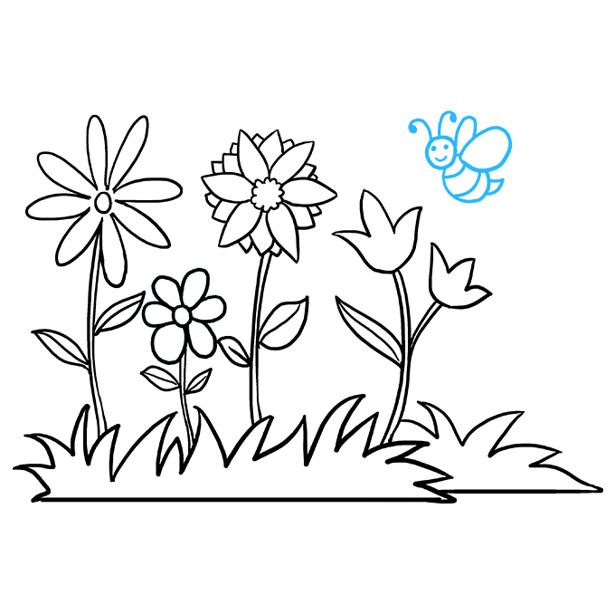 680x678 How To Draw A Flower Garden - Flower Bed Drawing