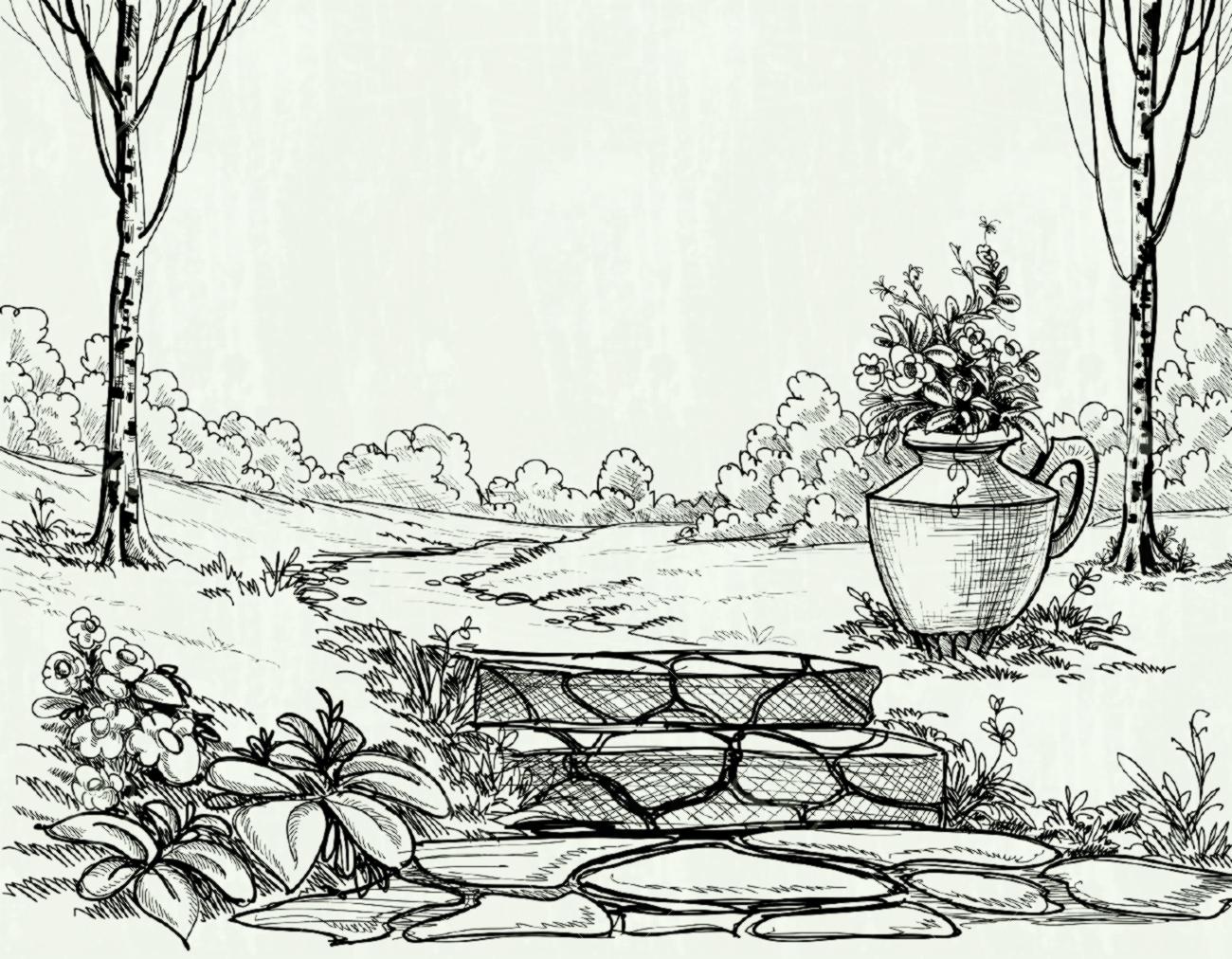 1300x1012 Huge Collection Of 'flower Garden Drawing' Download More Than - Flower Bed Drawing