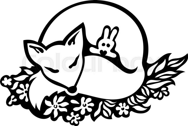 800x536 Sleeping Fox Drawing Cute Fox Stock Vector Colourbox - Flower Bed Drawing