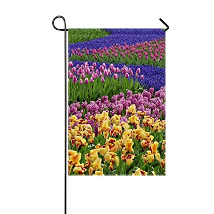 425x425 Zlu Garden Flag Tulips Hyacinths Muscari Flowers Much - Flower Bed Drawing