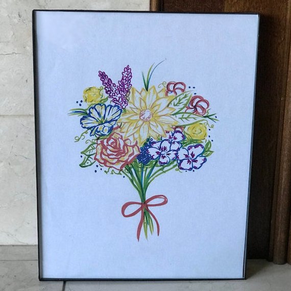 570x570 flower bouquet drawing colorful print rose sunflower art etsy - Flower Bouquet Drawing