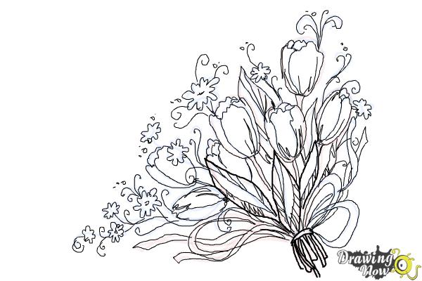 600x400 How To Draw A Bouquet Of Flowers - Flower Bouquet Drawing