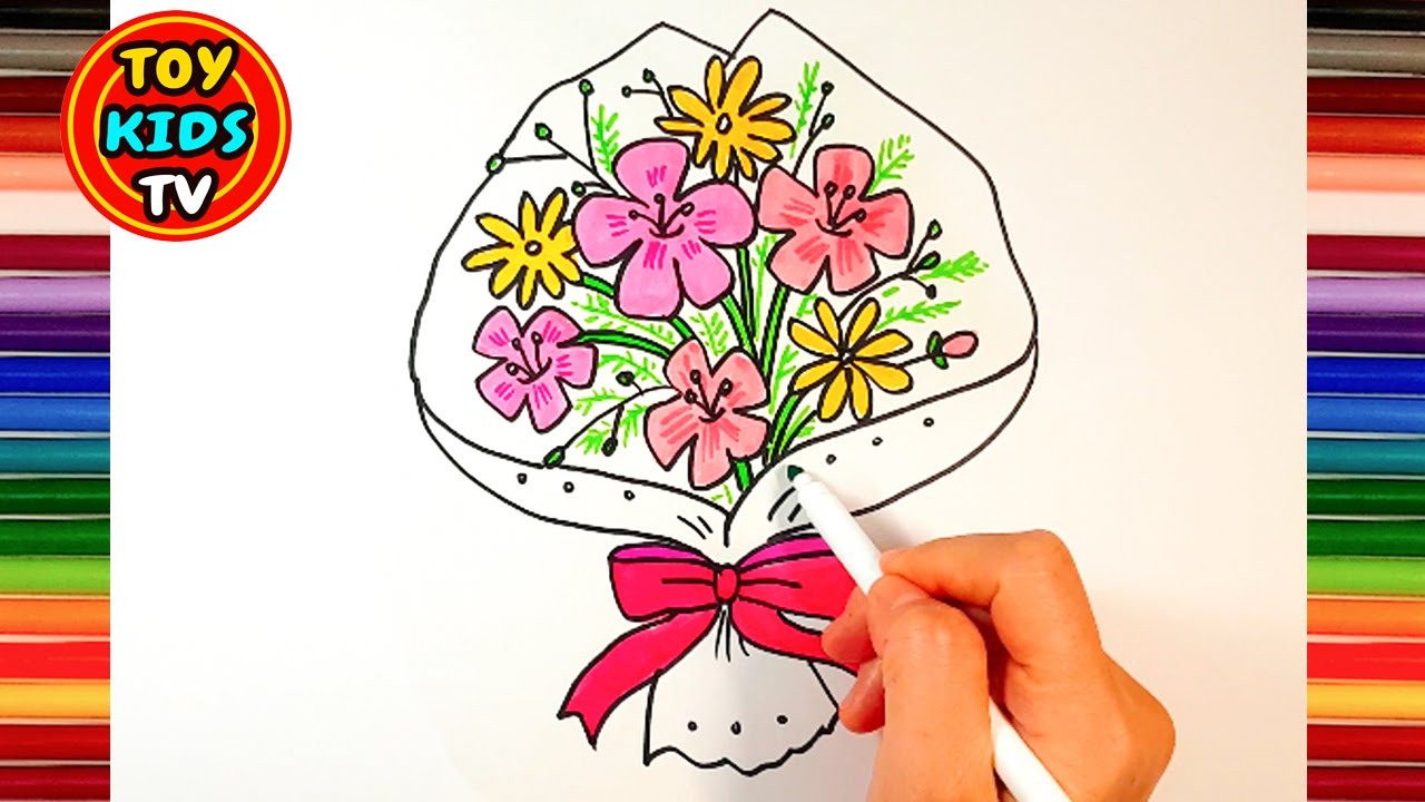 1280x720 how to draw flower bouquet learn color painting for kids - Flower Bouquet Drawing