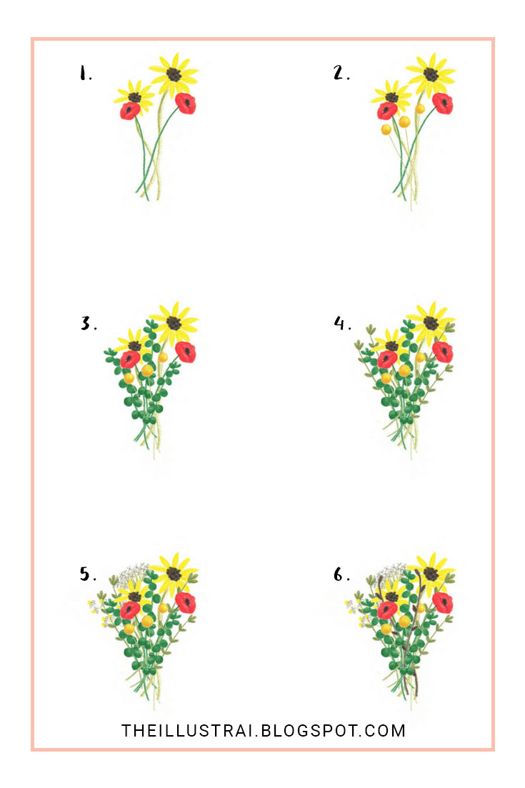 735x1103 Drawing A Bouquet Of Flowers Step - Flower Bouquet Drawing