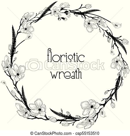450x470 delicate floristic wreath flower design frame element black hand - Flower Branch Drawing