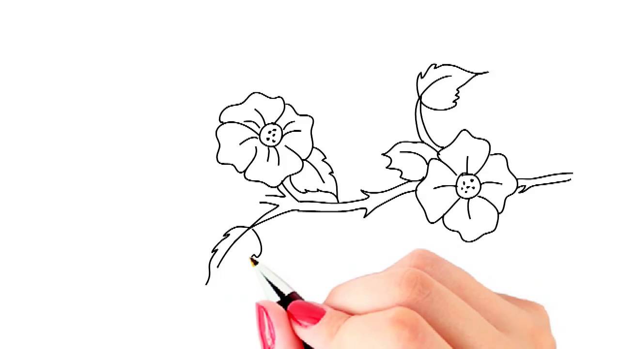 1280x720 How To Draw Beautiful Flowers With Branch And Leaves Yzarts - Flower Branch Drawing