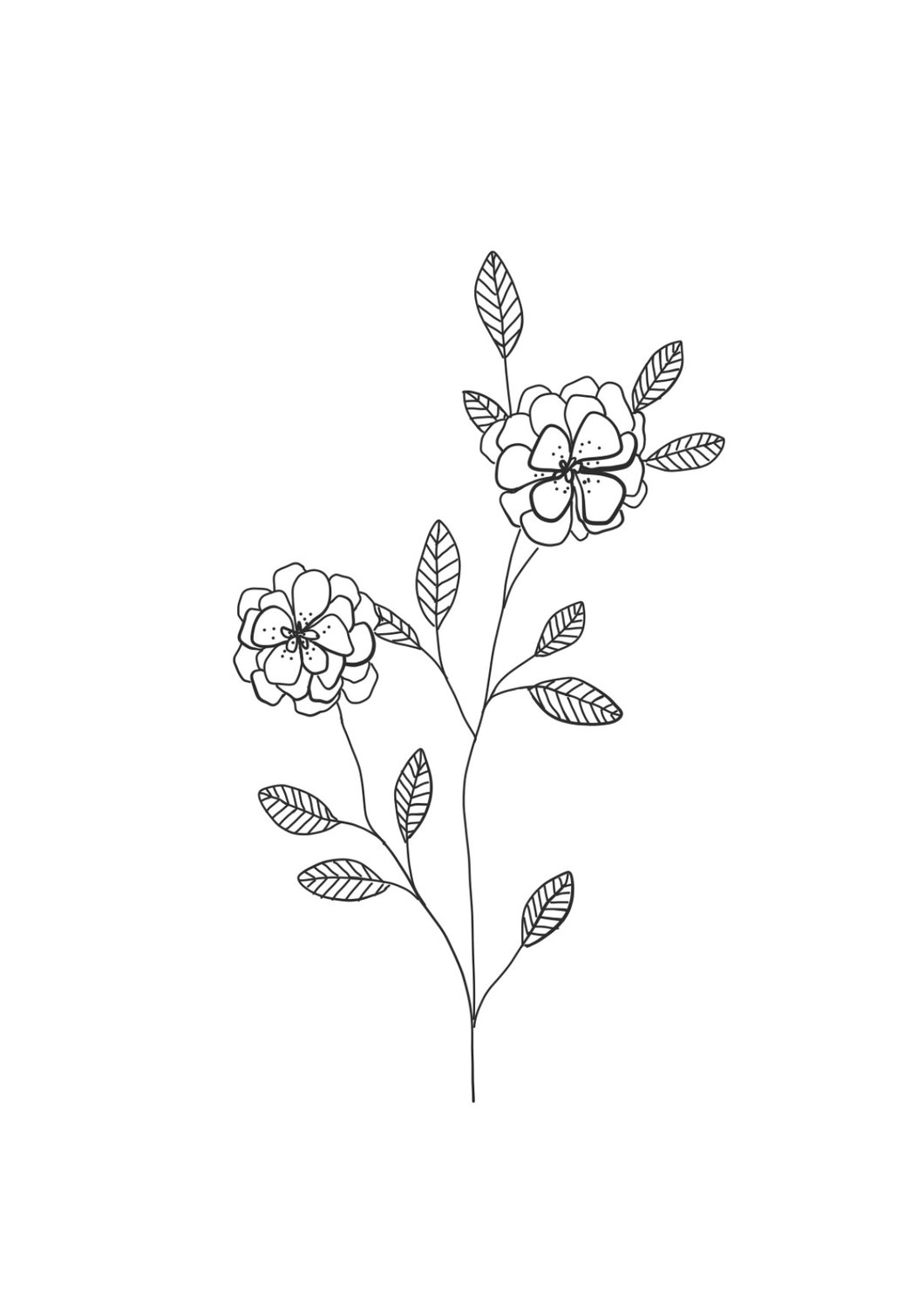 1060x1485 Print Black White Illustration Flower Branch Natasha - Flower Branch Drawing