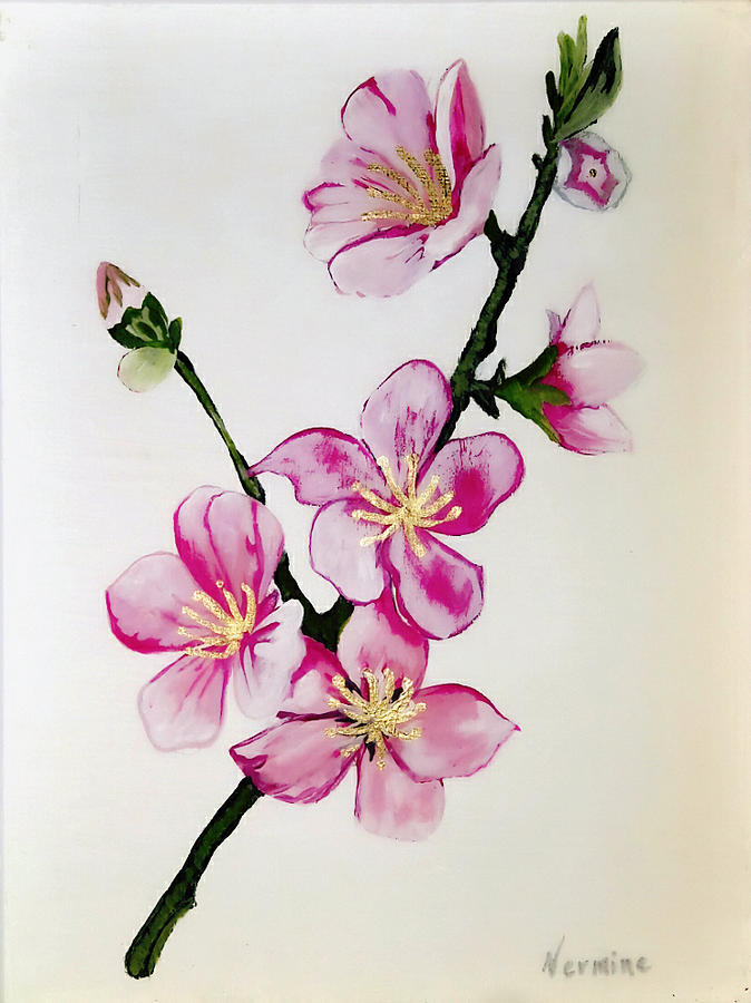 674x900 Pink Flowers Branch Painting - Flower Branch Drawing