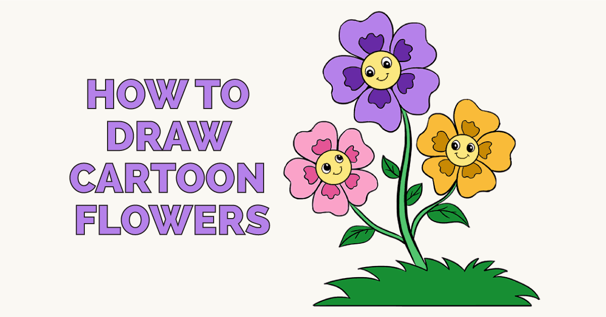 1200x628 How To Draw Cartoon Flowers Easy Step - Flower Cartoon Drawing