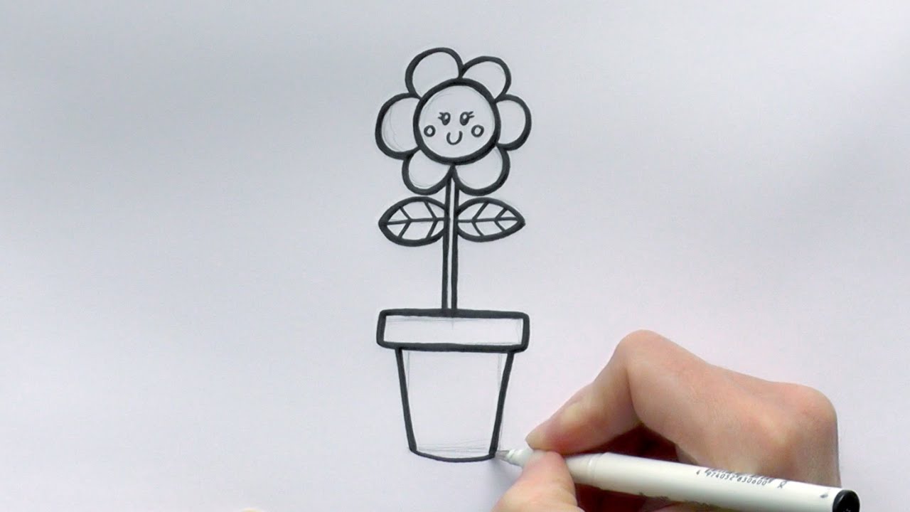 1280x720 How To Draw A Cartoon Flower In A Flowerpot - Flower Cartoon Drawing