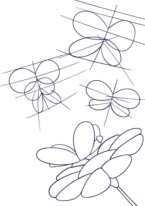 596x843 Learn How To Draw A Butterfly On A Flower - Flower Cartoon Drawing