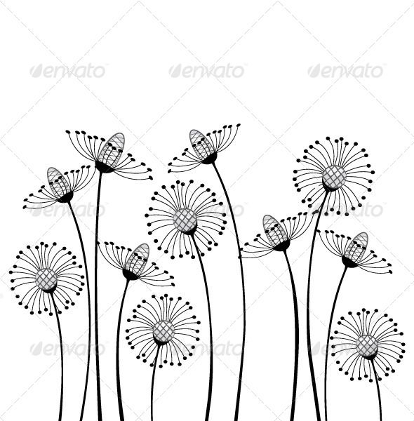 590x600 Drawing Stylized Cartoon Flowers Dandelions Painting - Flower Cartoon Drawing