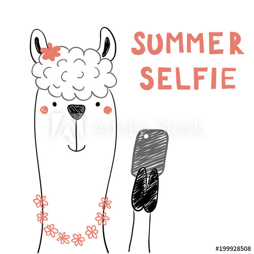 500x500 Hand Drawn Portrait Of A Cute Funny Llama In Flower Chain - Flower Chain Drawing