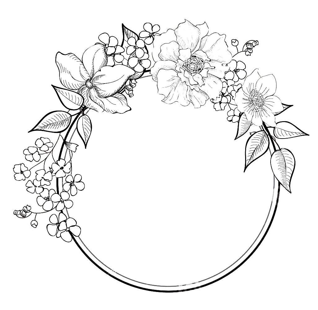 1026x998 Boarders And Frames Drawings, Wreath - Flower Circle Drawing. 
