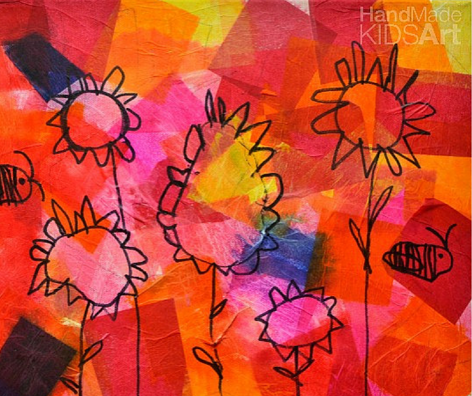 940x788 flower garden tissue paper collage - Flower Collage Drawing