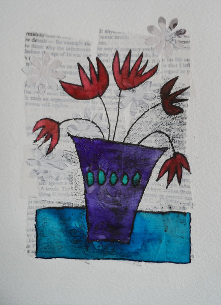 435x600 Monoprint Flowers - Flower Collage Drawing