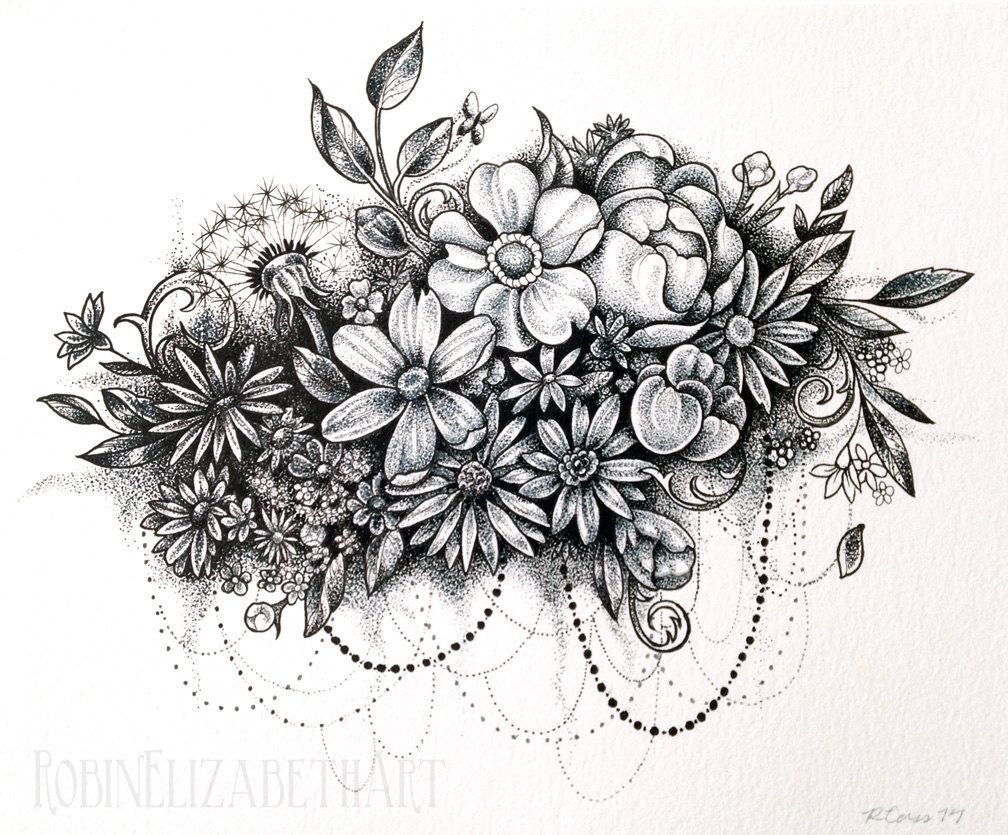 1008x835 flower collage dot work source unknown tattoos i want - Flower Collage Drawing